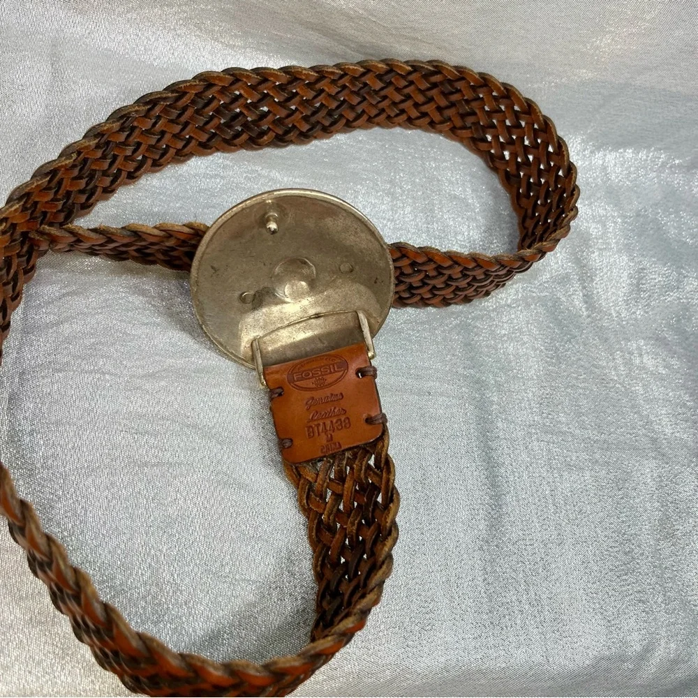 FOSSIL Leather Woven Brown Belt with Silver Buckle Women's Size M